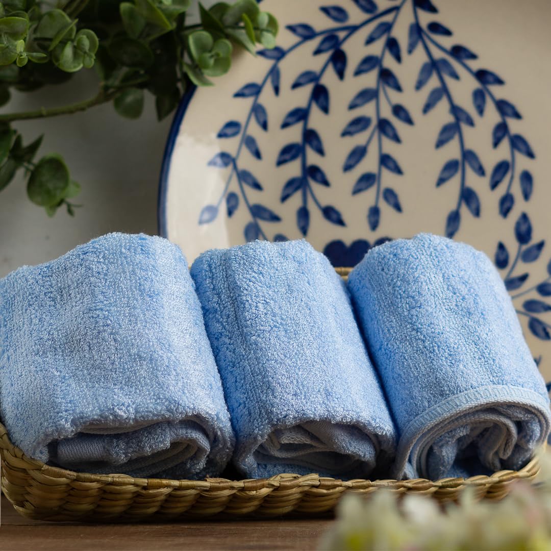 Mush 100% Bamboo Face Towel 2400 Gsm | Ultra Soft, Absorbent, Quick Dry Towels For Facewash, Gym, Pool, Sports, & Travel - Sky Blue (Pack Of 12)