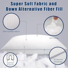 Bed Pillows For Sleeping, Queen Size Pillows, Down Alternative Filling, White | Pillow For Back, Stomach & Side Sleepers Grey, Comfortable-Durable | Luxury Fabric, Machine Washable - Set Of 2