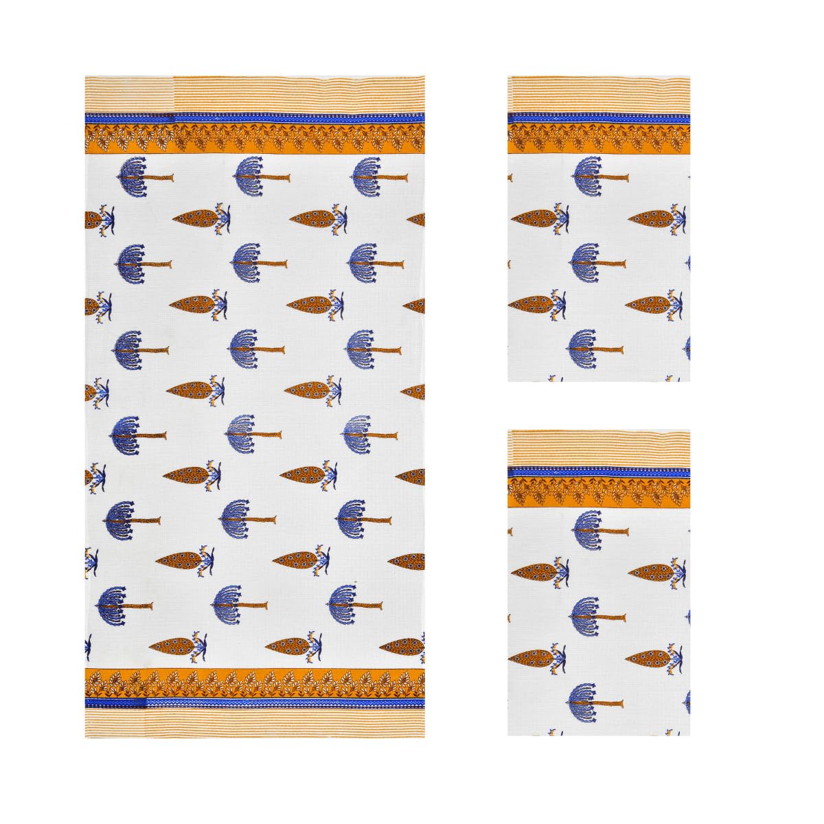 Mafatlal Madhuban Premium Waffle Cotton 1 Bath & 2 Hand Towel 700 Gsm | Hand Printed Quick Dry, Soft & Absorbent Towel (Almond) - 3 Pcs