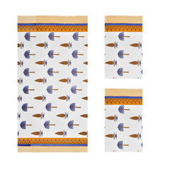 Mafatlal Madhuban Premium Waffle Cotton 1 Bath & 2 Hand Towel 700 Gsm | Hand Printed Quick Dry, Soft & Absorbent Towel (Almond) - 3 Pcs