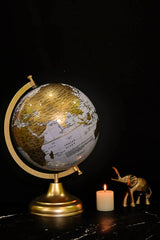 Educational World 10" Globe With Heavy Metal Arc & Base For Home Decor & Office, Political Globe For Kids & Students (10" White Gold) Pack Of 1