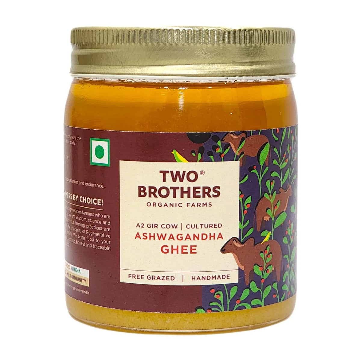 Natural (Ashwagandha) A2 Gir Cow Cultured Desi Ghee By Two Brothers Organic Farms | Naturally & Healthy Protein Fiber Desi Ghee Good For Laddus | (250ml) 8.4 Ounce | Jar Pack