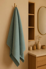 Drape&Luxe Gen-Z Towel Premium Waffle Cotton Bath Towel 600 Gsm | Super Soft & High Absorbency Towel, Quick Drying Large Size Towels (Blue) - Pack Of 1