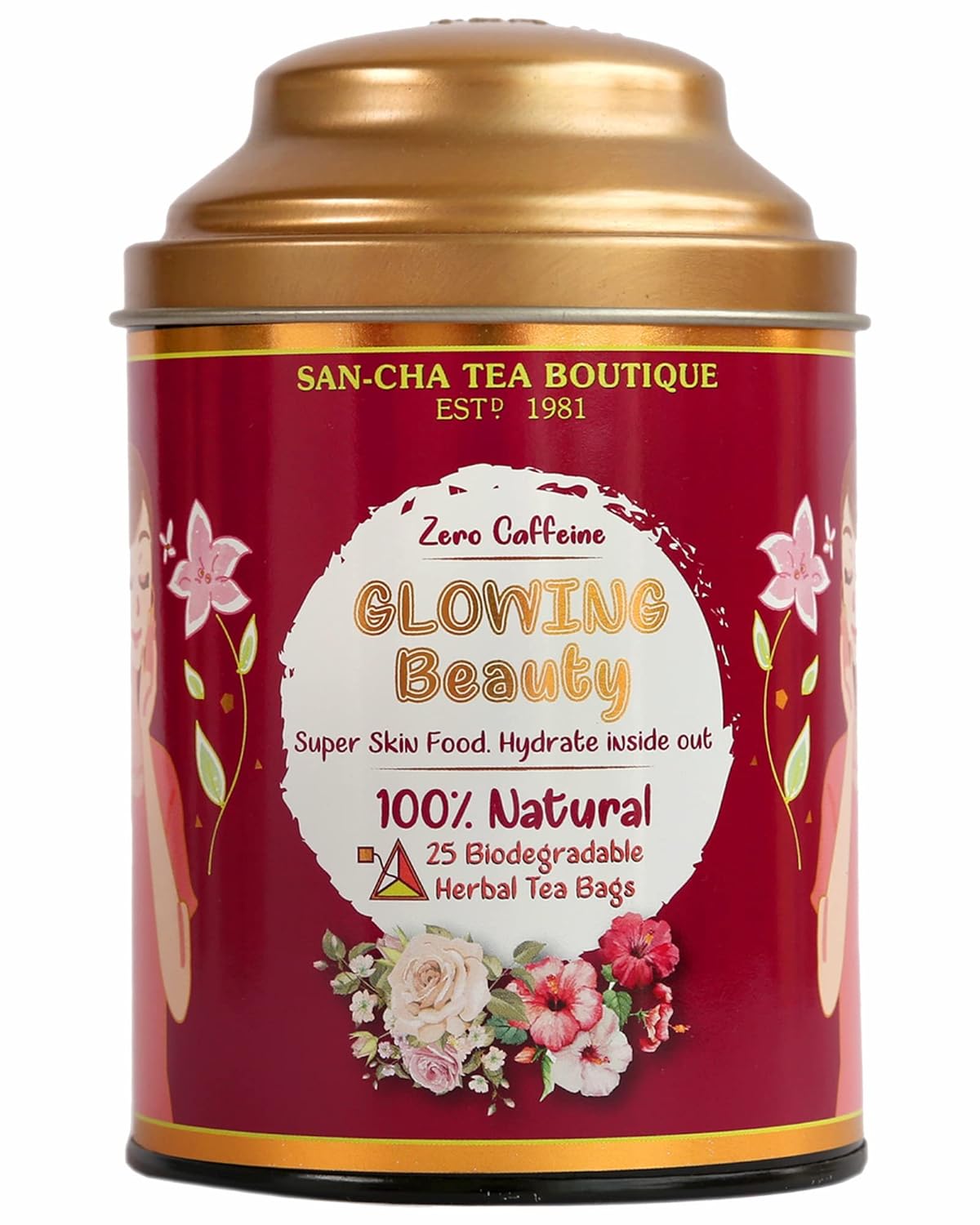 San-Cha Glowing Beauty Herbal Tea - 25 Biodegradable Herbal Tea Bags | Super Skin Food, Hydrate Inside Out - Zero Caffeine | Promotes Skin Detox & Skin Rejuvenation