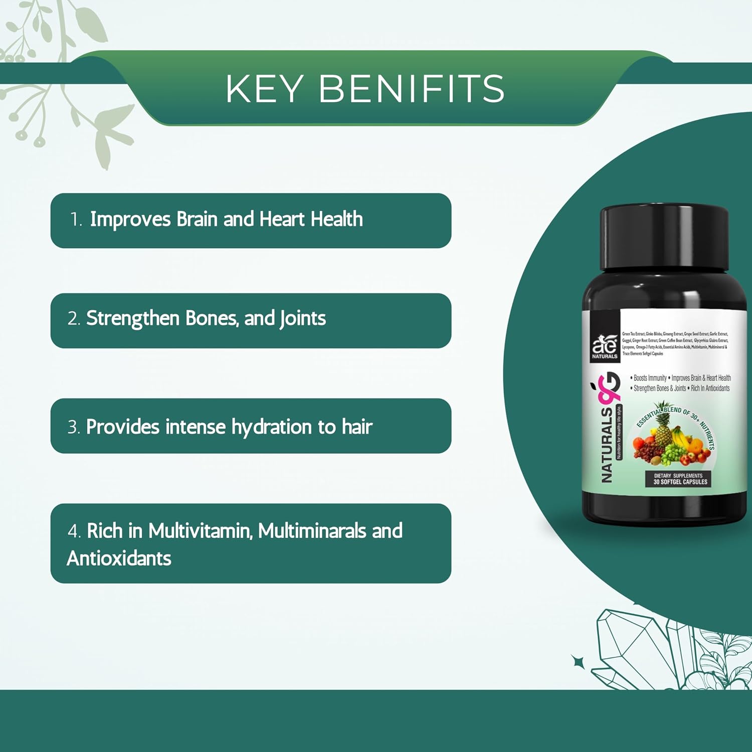 Ae Naturals 9g Multivitamin & Multimineral , Boost Your Immunity & Energy Levels | Supports Immunity, Energy Levels & Overall, Health For Both Men & Women | 30 Softgel , Capsules 50gm 0.1lbs