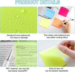Transparent Sticky Notes, 50 Sheets Translucent Waterproof Colorful Clear Sticky Note - White