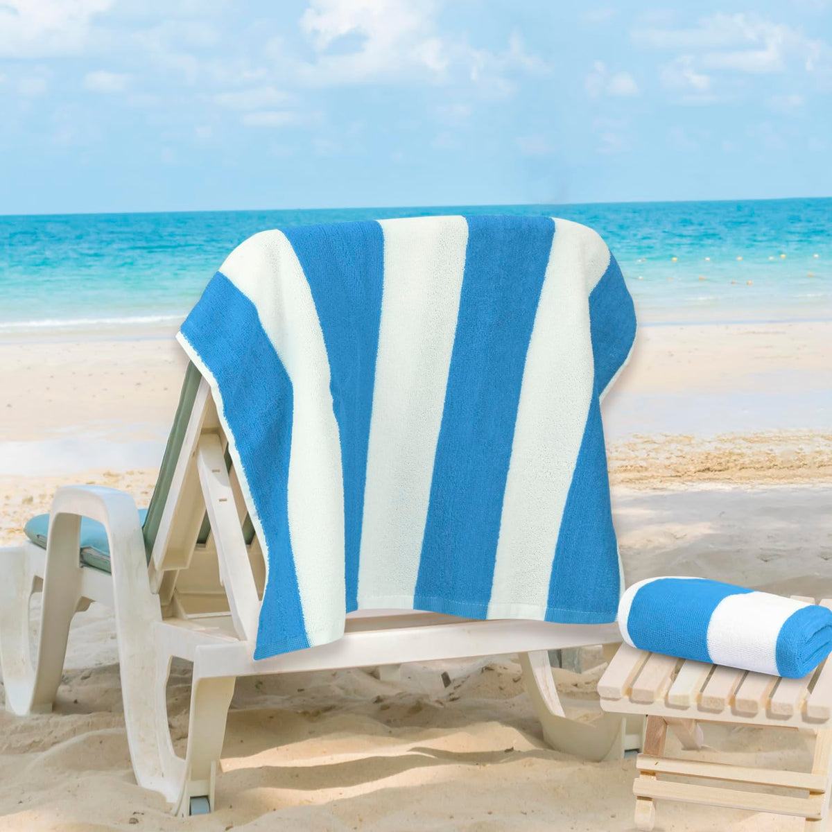 Maxnap Sunstripe Premium Cabana Striped Towel 600 Gsm | 100% Cotton, Soft & Quick-Dry Pool Towels - Set Of 2 (Blue)
