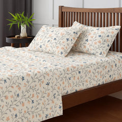 Printed King Size Bedsheet With 2 Pillow Cover - 108 X 108 Inches, White & Peach | Hotel Luxury Bedding Wrinkle Free | Ultra Durable & Easy Care