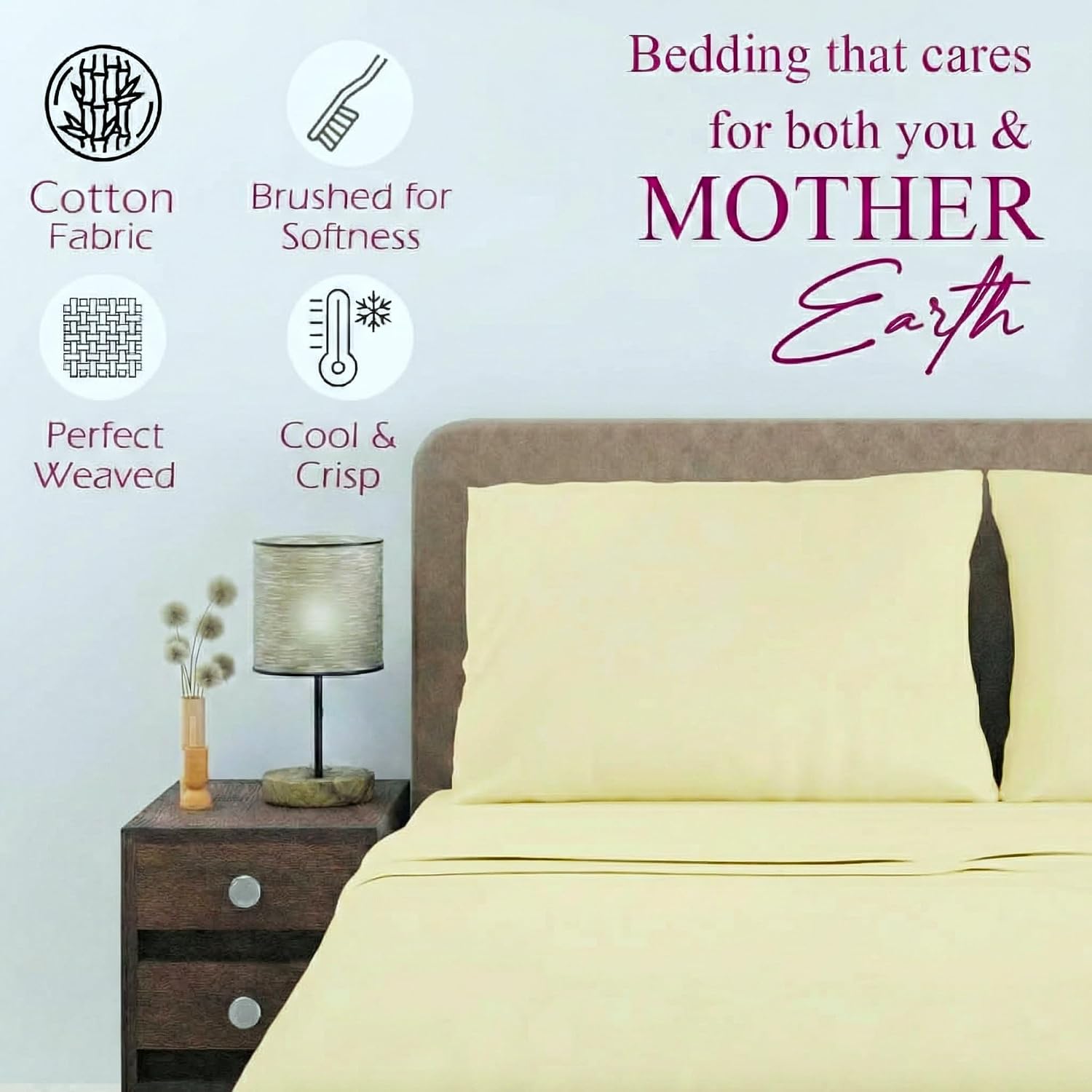 1 Plain Single Flat Bedsheet With 1 Pillow Cover - 54 X 90 Inches, Ivory | Breathable & Skin Friendly Bedsheet | Ideal For Hotel, Guest House, Bedroom