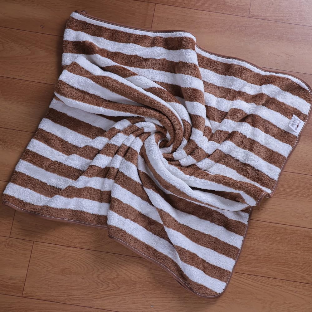 Fezora Microfiber Bath Towels Strip 290 Gsm | Extra Soft Plush & Quick Dry High Absorbency Large Size Towels For Bathing (Brown & White)