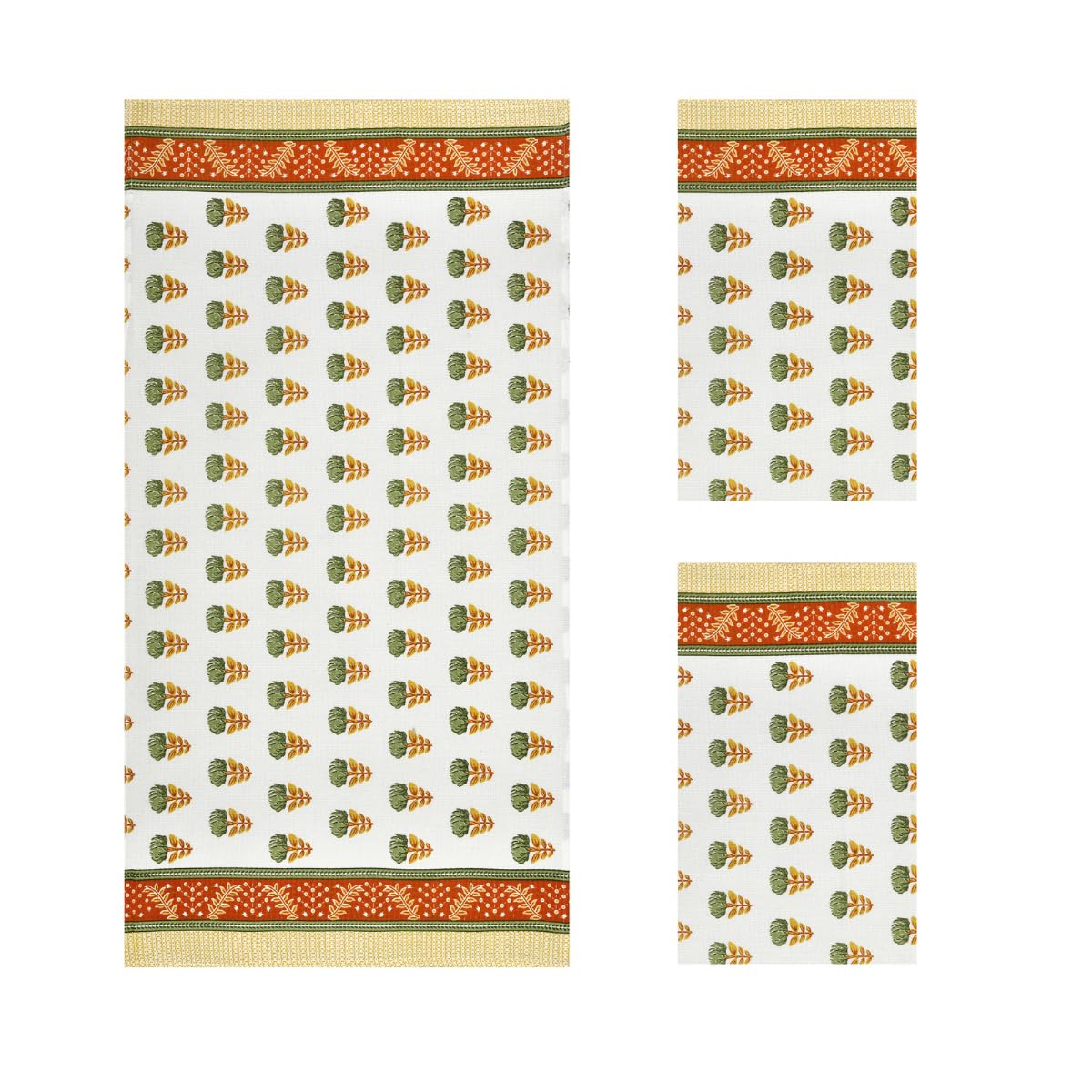 Mafatlal Madhuban Premium Cotton 1 Bath & 2 Hand Towel 700 Gsm | Hand Printed, Indian Floral Craft Towel (Rust) - 3 Pcs