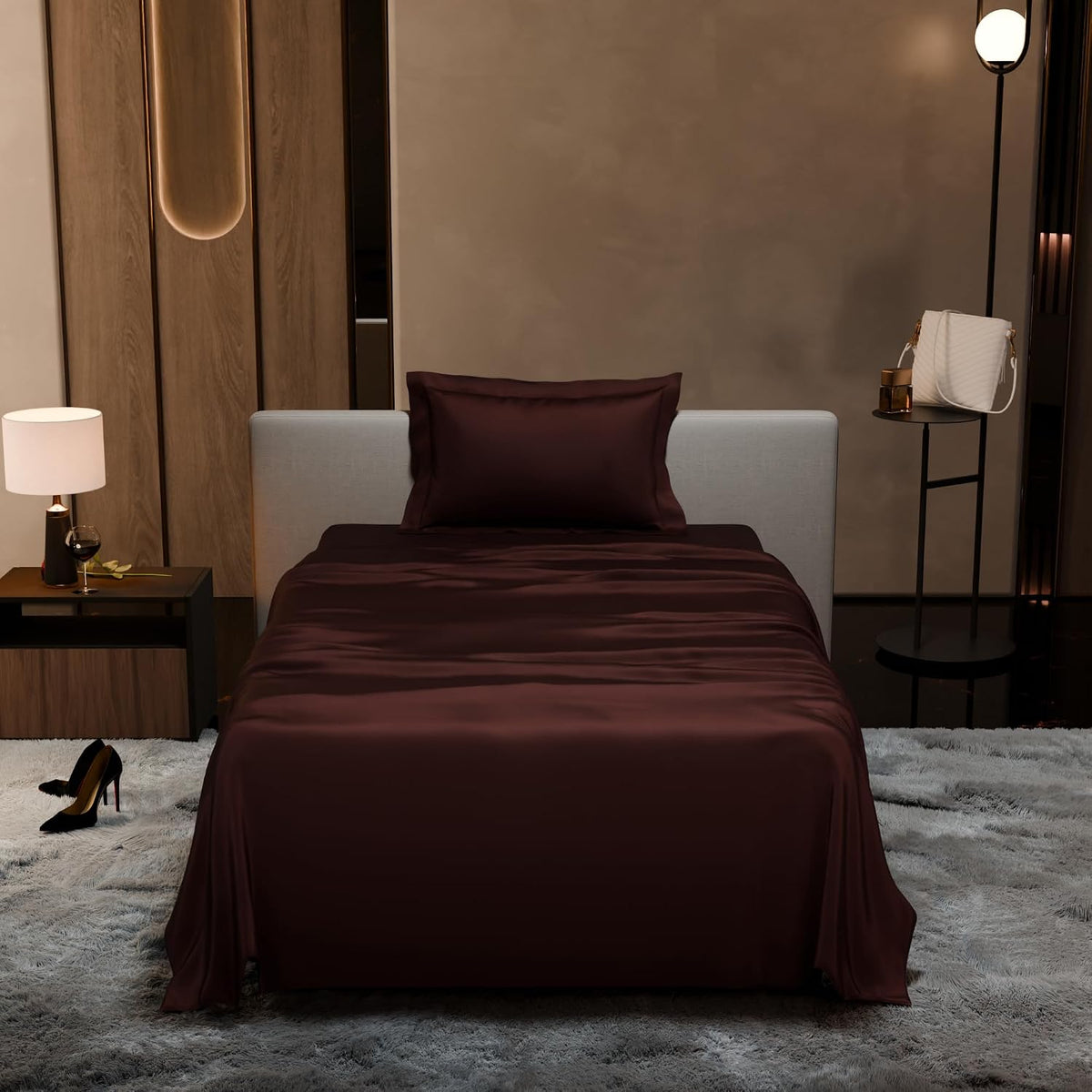 Single Bedsheet With 1 Pillow Cover - 60 X 90 Inches, Dark Brown | Premium Bedding Set, Home Decor, Wedding Gift For Couples, Housewarming, Anniversary