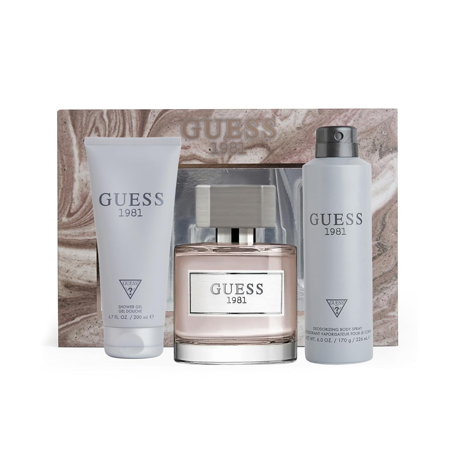 Guess 1981 EDT Perfect Gift Set For Men 3.4 Fl.oz. + Shower Gel 6.7 Fl.oz. +  Body Spray 5.9 Oz.