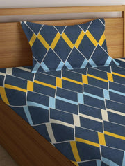 Printed Single Bedsheet Size With 1 Pillow Cover - 60 X 90 Inches, Navy Blue | Cotton Wrinkle Free Soft, Breathable | Durable & Long-Lasting