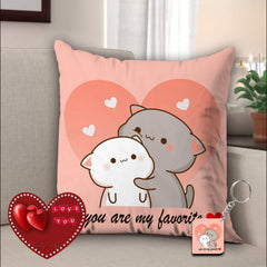 Peach & Goma Mochi Cat Pillow Cushion, Keychain & Card, Peach Color - 12 X 12 Cm | Gifts For Girlfriend, Wife, Husband, Boyfriend, Pillow For Couple | Peach Goma Pillow - Pack Of 1