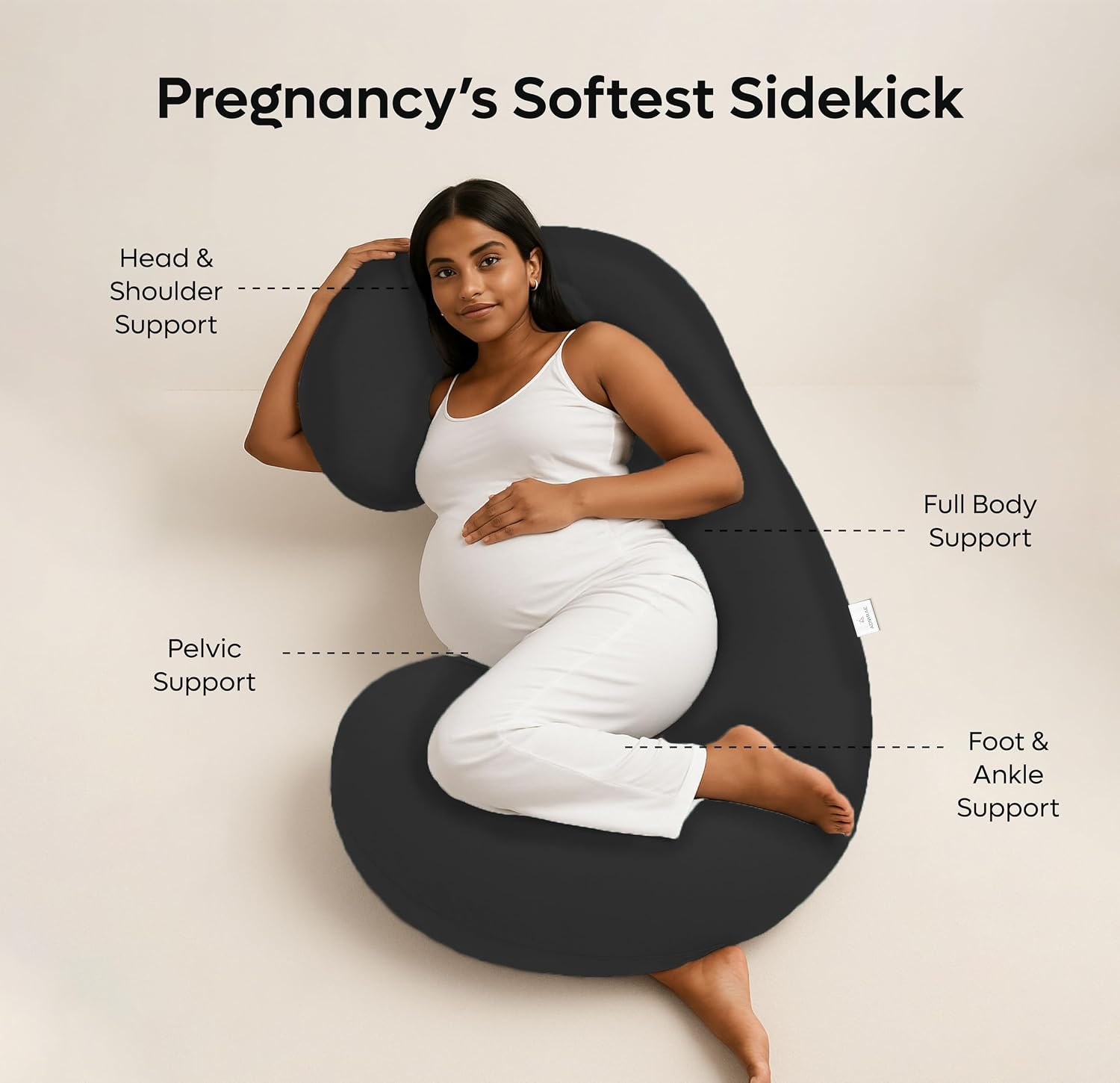 C Shape Pregnancy Pillows For Sleeping, Maternity Support, Soft Pillow, Grey | Multipurpose Pillow For Back, Hips, Legs, Belly Support With Removable Washable Velvet Cover, Full-Body Support