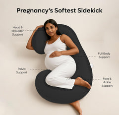 C Shape Pregnancy Pillows For Sleeping, Maternity Support, Soft Pillow, Grey | Multipurpose Pillow For Back, Hips, Legs, Belly Support With Removable Washable Velvet Cover, Full-Body Support