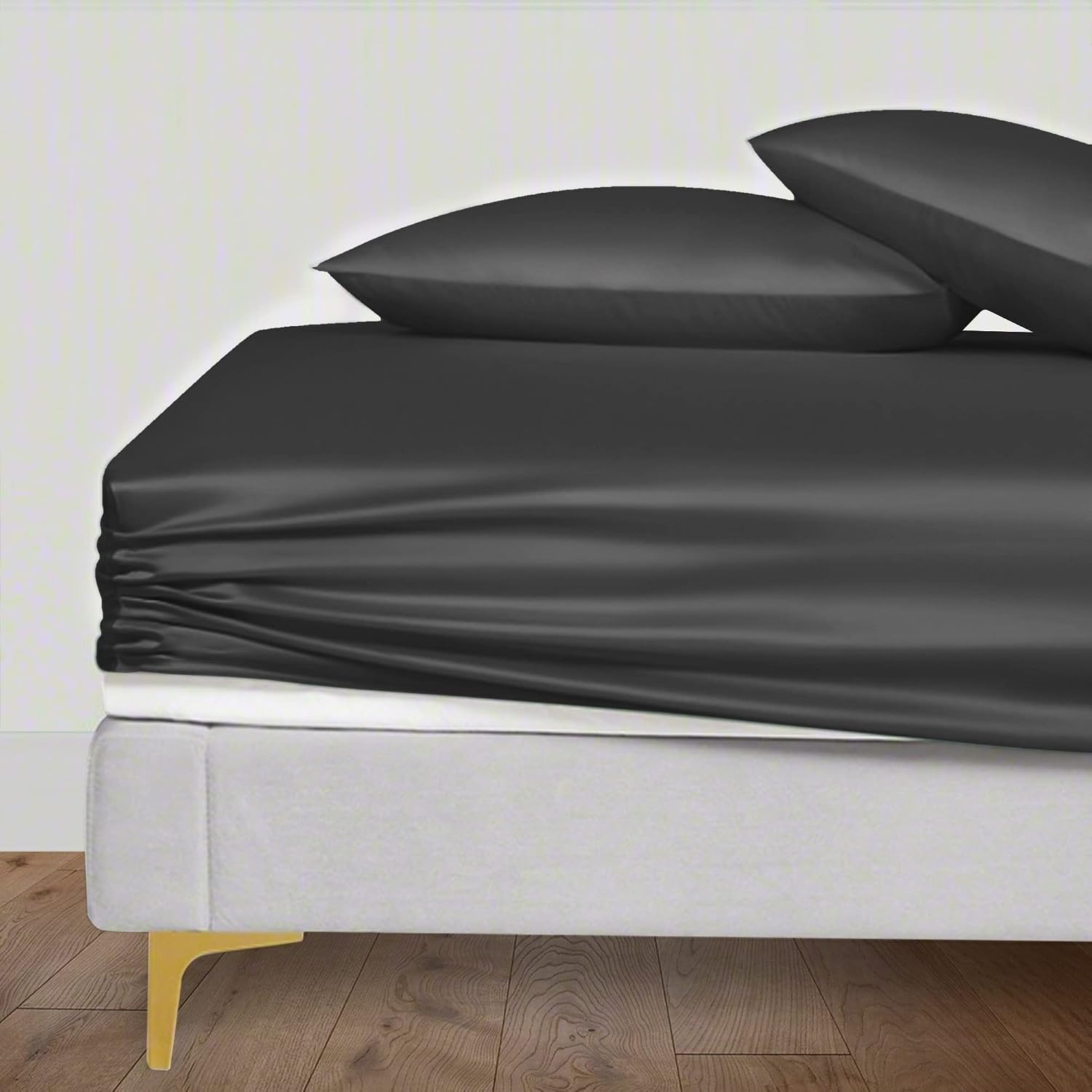 Elastic Fitted King Size Bedsheet With 2 Pillow Cover - 72 X 78 Inches, Charcoal Grey | 400 Thread Count Silky Soft | Naturally Soft, Breathable, & Skin-Friendly