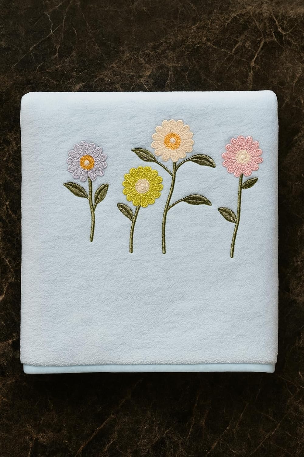 Divyam Floral Embroidered Bath Towel 350 Gsm | Premium Soft Microfiber Quick-Dry, Lightweight & Absorbent Towel With Pastel Daisy Design (Sky-Blue)