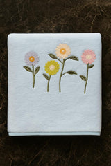 Divyam Floral Embroidered Bath Towel 350 Gsm | Premium Soft Microfiber Quick-Dry, Lightweight & Absorbent Towel With Pastel Daisy Design (Sky-Blue)