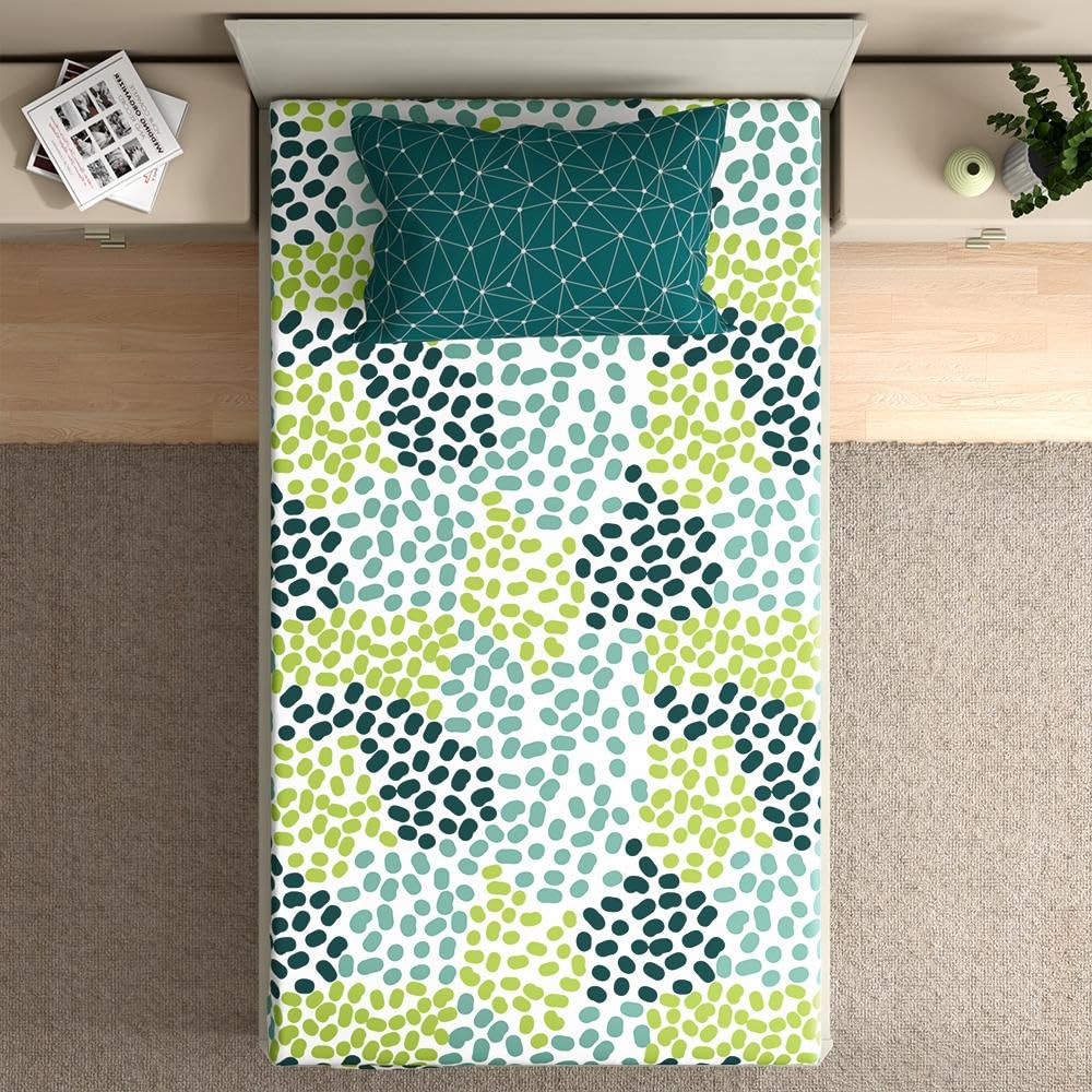 Cotton Elastic Fitted Single Bedsheet With 1 Pillow Cover | 72 X 30 Inches, Multicolor - Breathable & Durable, Soft & Perfect For All Seasons