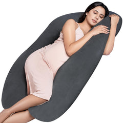 Full Body U Shape Pregnancy Pillow For Women, Maternity Pillow, Dark Grey | Pillow Gift For Pregnancy Sleeping, Premium Velvet Cover With Zip | Adjustable & Washable, Relieves Pain