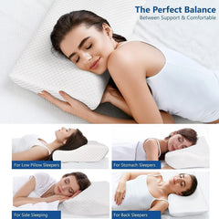Memory Foam Pillow, Ergonomic Cervical Pillow, Neck Support, Sado Dark Grey & White | Contour Cervical Orthopedic Supports Neck Pain & Shoulder Pain For Sleeping, Adjustable Pillow