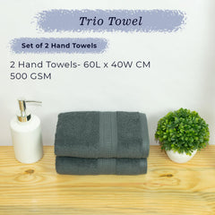 Rangoli 100% Cotton Fibre 2 Hand Towel 500 Gsm | Highly Durable & Super Absorbent Towel | Skin-Friendly & Quick Drying Luxury Towels (Grey)