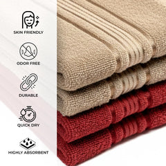 Akiko Home 100% Cotton Essential Series Hand Towels 800 Gsm | Soft, Absorbent & Durable, Cotton Hand Towel For Bathroom Use, Gentle On Skin- Pack Of 4 (Beige & Maroon)