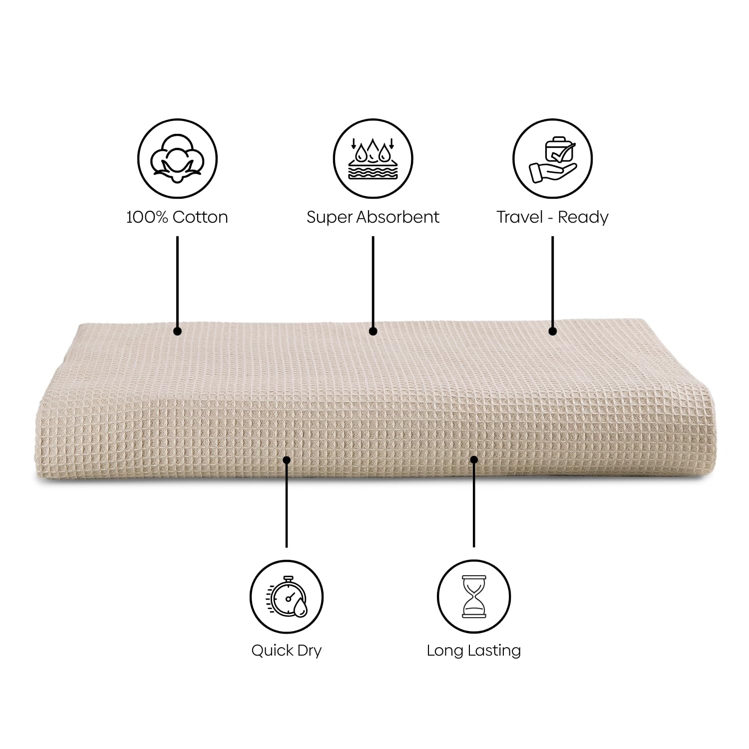 Haus & Kinder Maple Waffle Bath Towel 220 Gsm | Honeycomb Large Size Bathing Towels 100% Cotton Towel For Men & Women (Solid Beige)