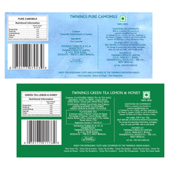Twinings Lemon & Honey Green Tea + Pure Camomile Tea - Green & Herbal Infusion Two Tea Combo Pack Of 2 | Caffeine Free Herbal Tea For Anxiety & Stress Relief - 25 Teabags Each