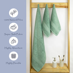 Rangoli 100% Cotton Fibre 1 Bath & 2 Hand Towel 900 Gsm | Highly Durable & Super Absorbent Towel | Skin-Friendly & Quick Drying Luxury Towels (Mint Green) - Pack Of 3