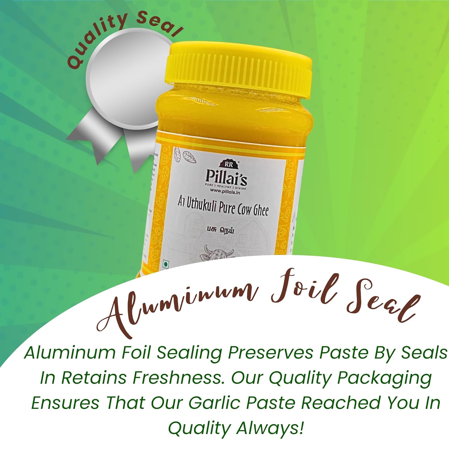 Organic Natural A1 Uthukuli Pure Cow Ghee By RR Pillai'S | Rich In Vitamin A, D, E & K Healthy Desi Ghee Perfect For Pulao, Rotis | (200ml) 6.7 Ounce | Jar Pack