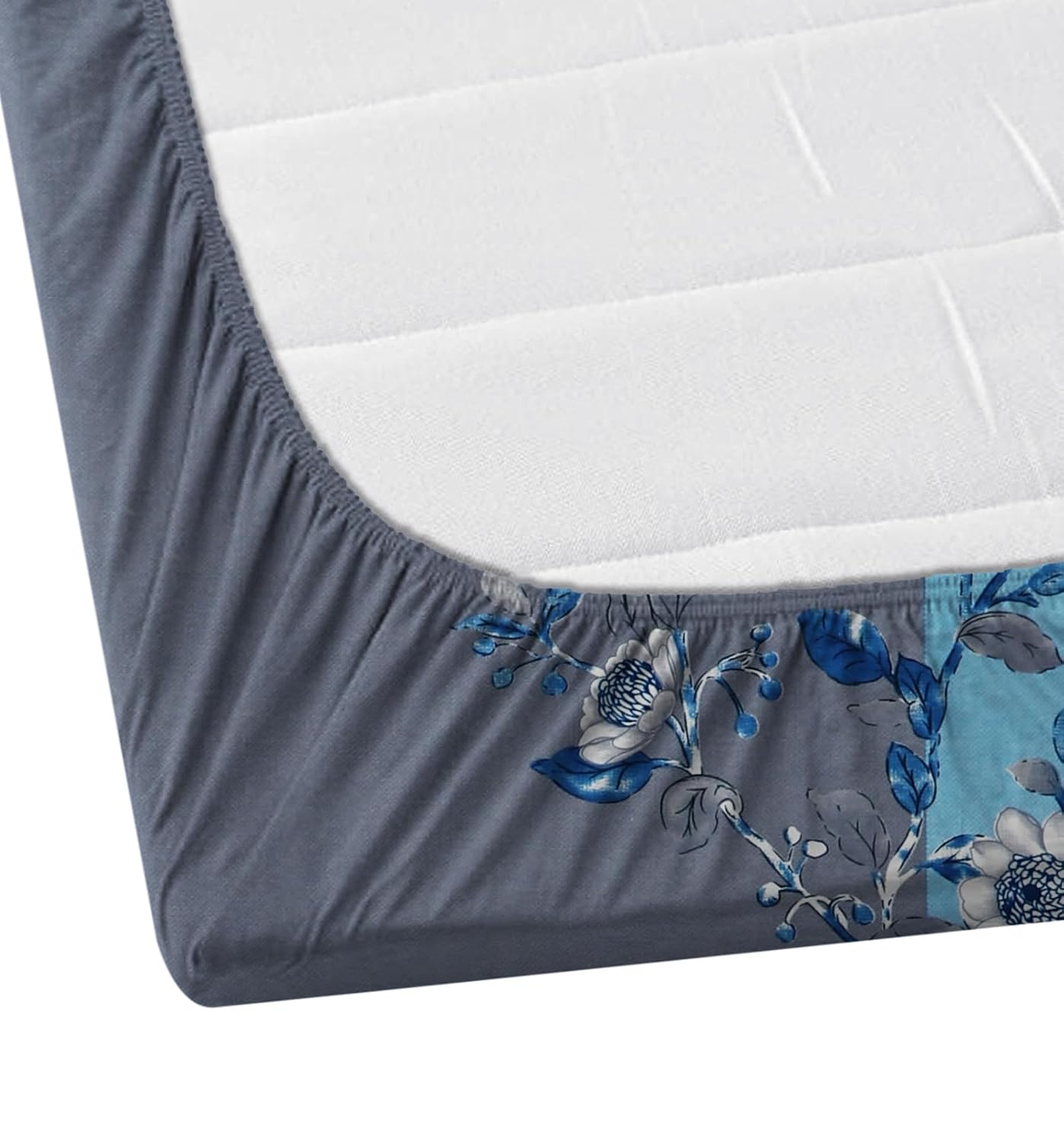 1 Bedsheet King Size 2 Matching Pillow Covers - 72 X 780 Inches, Grey & Blue | All Around Elastic Soft & Durable Bedding For Bedroom - Lightweight Perfect For All Seasons