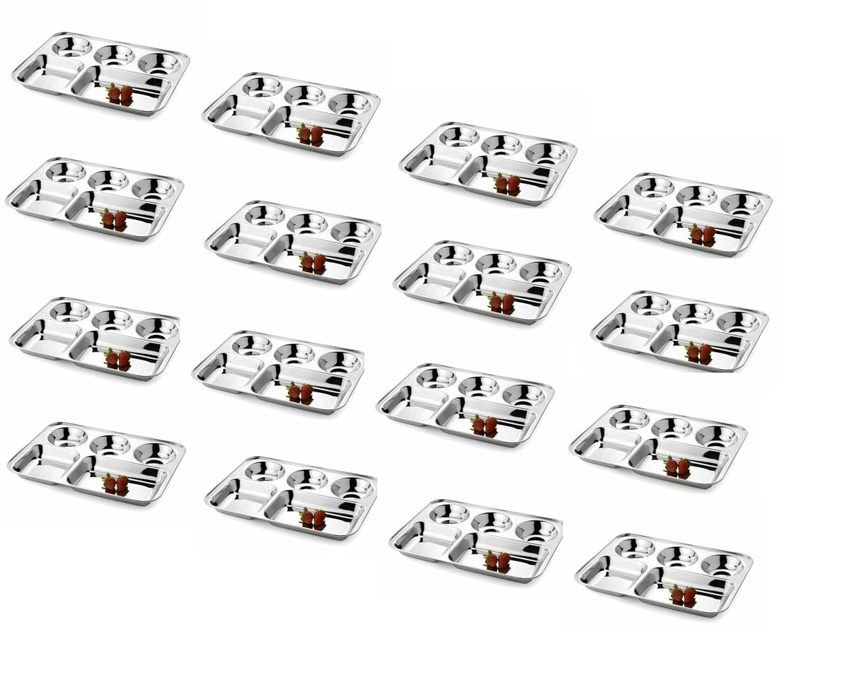 Silver Stainless Steel Sandwich Tray Set, 5 Pieces, Microwave Safe | Set Of 5 Individual Trays In 1 - Pack Of 16, Rectangular Shape