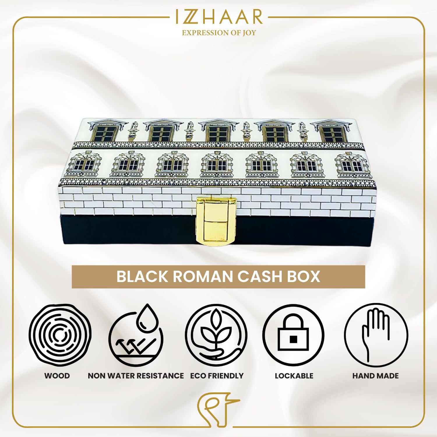 Roman Wooden Printed Cash Box Versatile For Shagun, Gifting, Gaddi, & Jewellery, Perfect For Shagun Envelopes, Wedding Gifts, Colour - Black & White, Special Feature - Waterproof