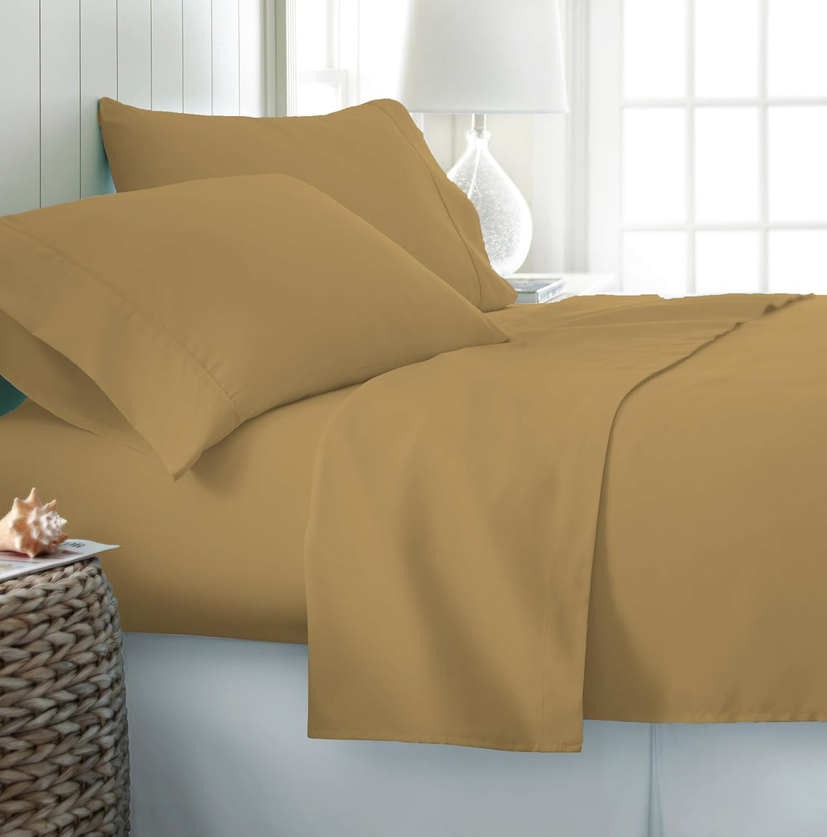 Solid King Size Fitted Bedsheet With 2 Pillow Cover - 72 X 78 + 12 Inches, Taupe | Comfortable, Wrinkle Resistant, Fade Resistant & Environmentally Friendly