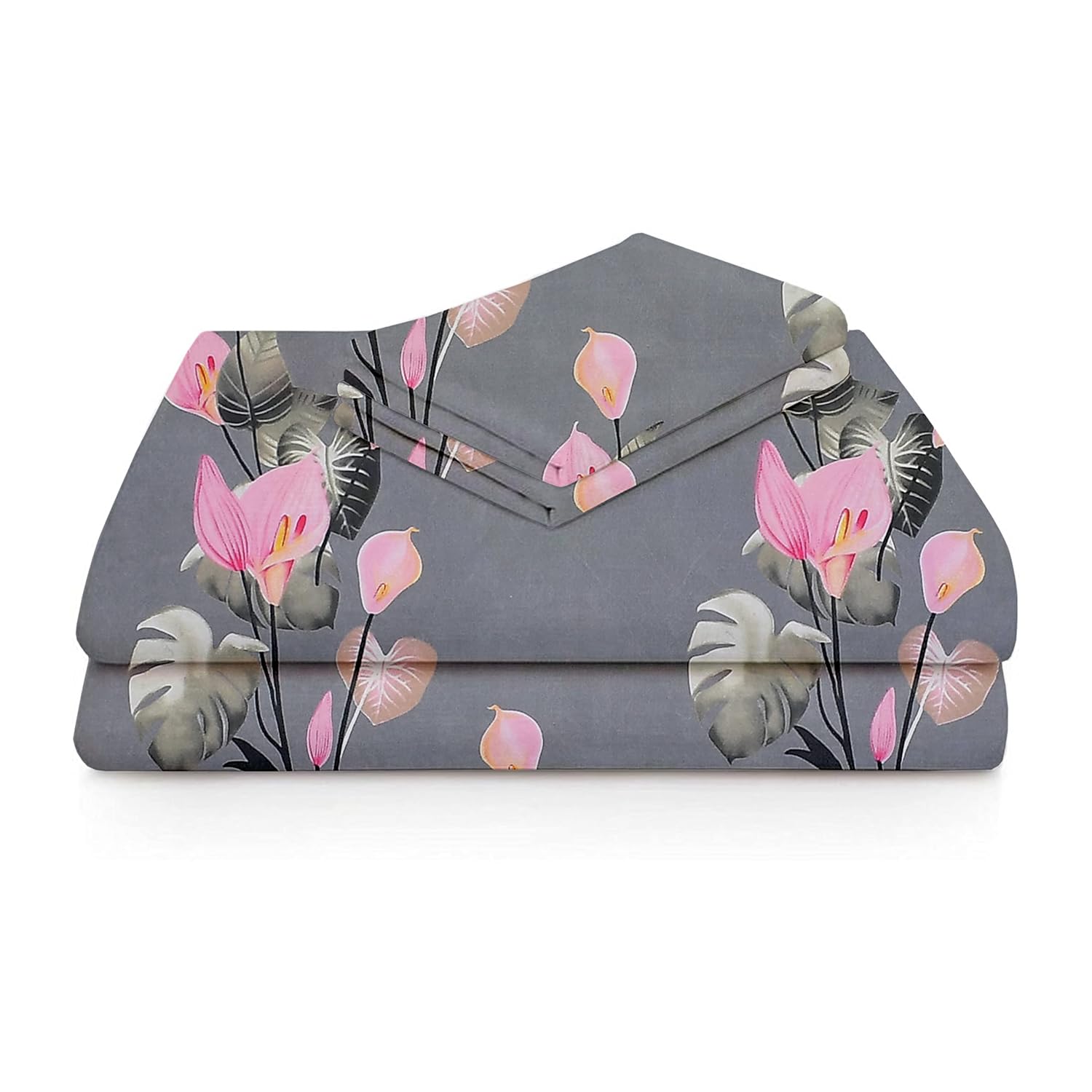 Microfiber Bedsheet For Double Bed With 2 Matching Pillow Covers - 90 X 100 Inches, Grey & Pink | Super Soft Luxurious Queen Size Bedsheet - Machine Wash In Normal Water