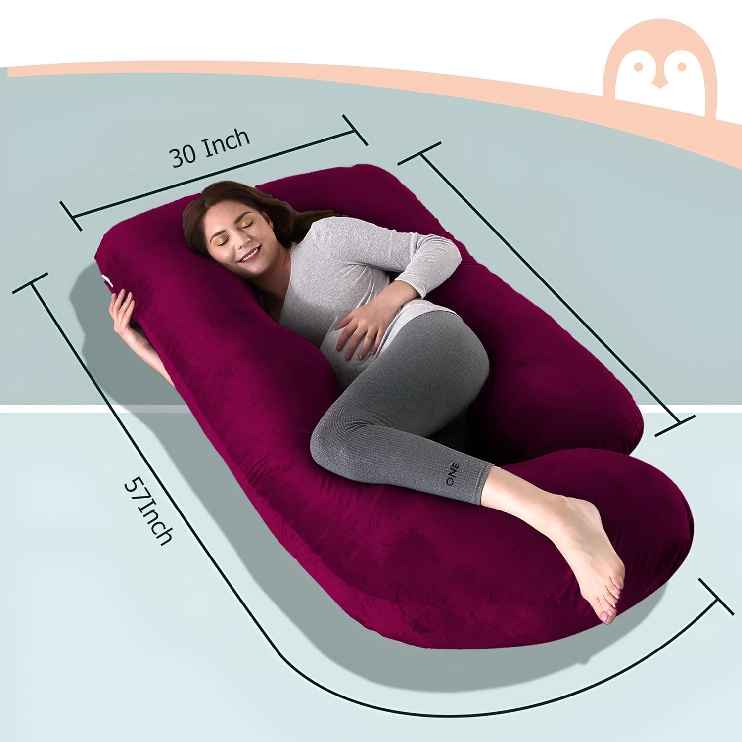Pregnancy Pillow, Maternity Body Pillow For Sleeping, G Shaped Pillow, Wine - 55 Inch | Full Body Pillow, Pregnancy Pillow For Pregnant Women, Lightweight, Adjustable, Removable Cover