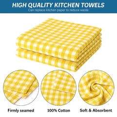 Am Safe Xam Safe X 100% Cotton Kitchen Towels 200 Gsm | Dish Cloths, Table & Fridge Cleaning, Roti Napkins -Pack Of 3 (Yellow & White)