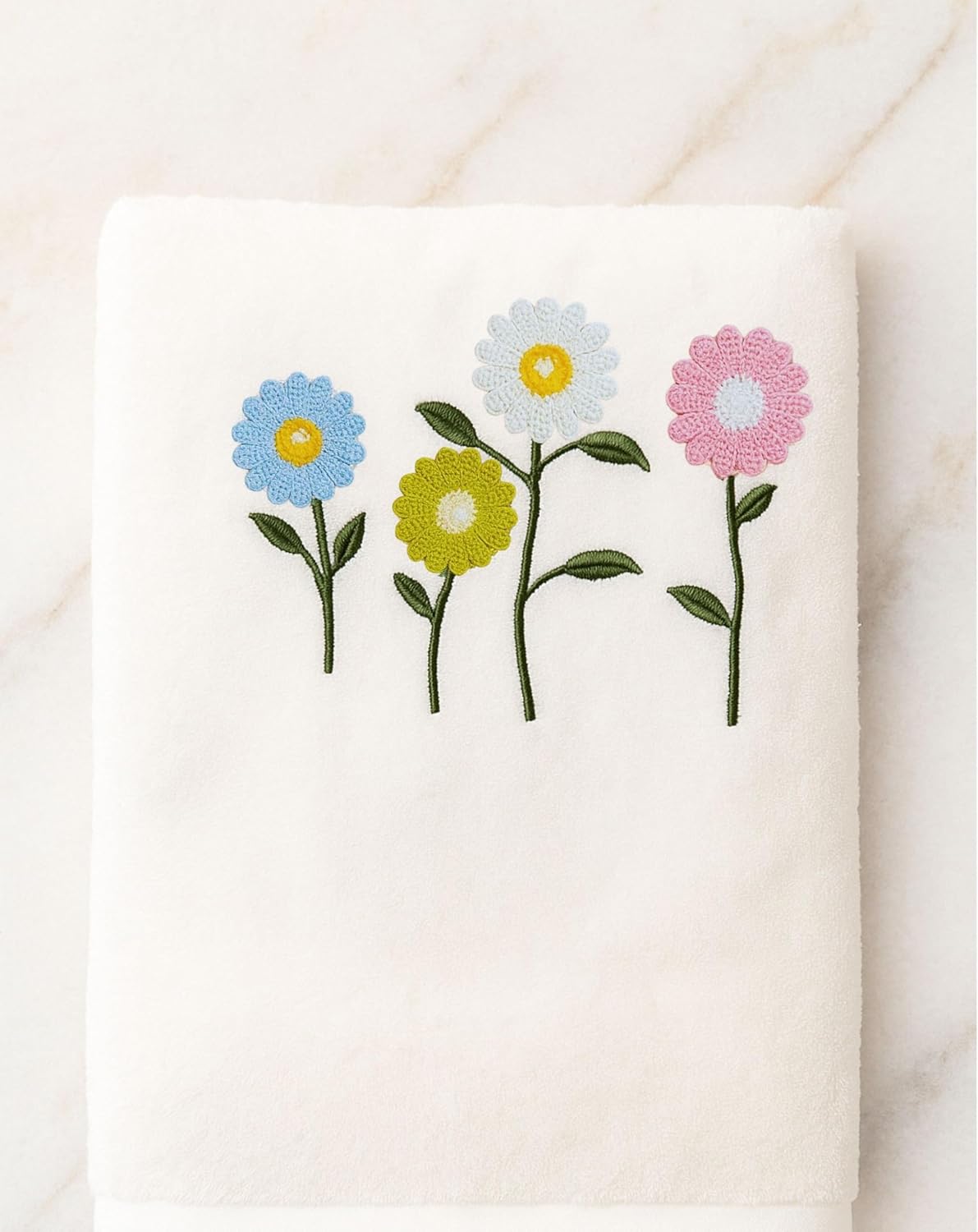 Divyam Floral Embroidered Bath Towel 350 Gsm | Premium Soft Microfiber Quick-Dry, Lightweight & Absorbent Towel With Pastel Daisy Design (Cream)