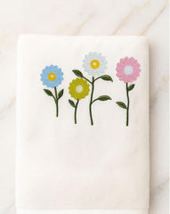 Divyam Floral Embroidered Bath Towel 350 Gsm | Premium Soft Microfiber Quick-Dry, Lightweight & Absorbent Towel With Pastel Daisy Design (Cream)