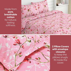 Flat Bedsheet Queen Size Bed With 2 Pillow Covers - 100 X 90 Inches, Pink & Green | Soft, Breathable & Durable | Skin-Friendly & Durable