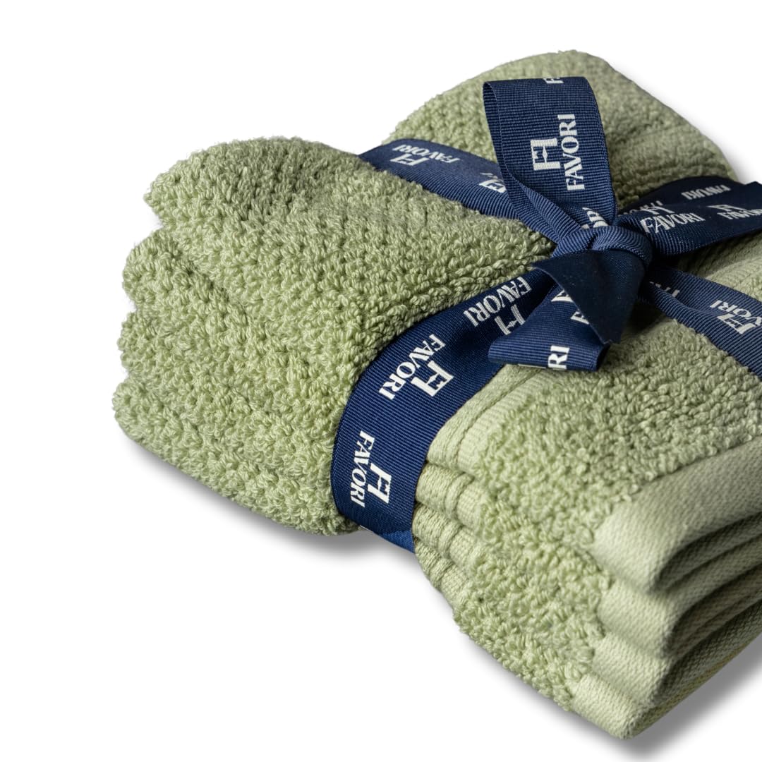 Favori Soft 100% Cotton Face Towel 450 Gsm | Terry Thick Quick Dry & Skin-Friendly Wash Cloth For Men & Women (Sage Green) - Set Of 4
