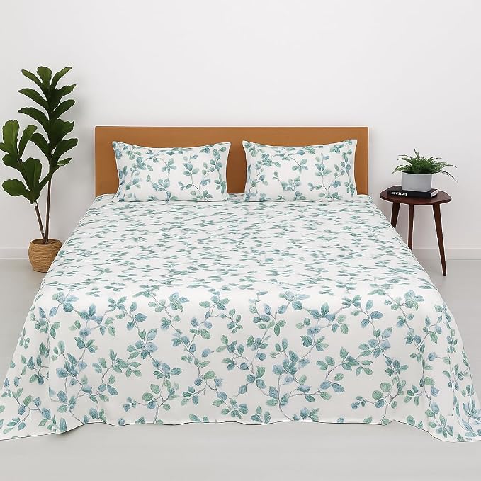 Printed Microfiber Single Bedsheet Include Pillow Covers For A Coordinated & Polished Look - Size 68 X 90 Inch, Blue & White | 186 Thread Count - Ultra-Soft Single Bedsheet