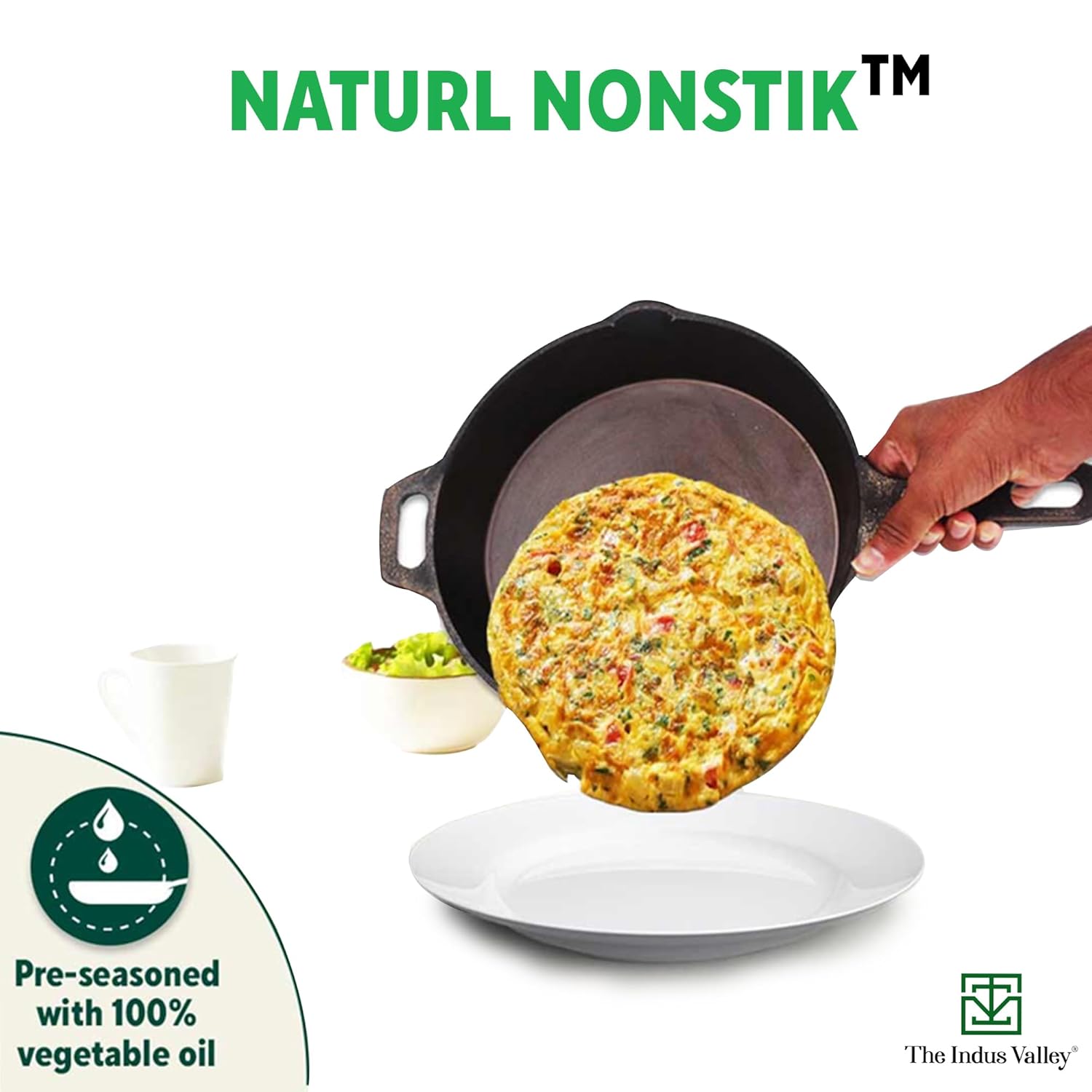 Super Smooth Black Cast Iron Fry Pan Or Skillet With Free Iron Tadka Pan - Medium 25.4cm, 10 Inch, 1.7 Liters, 2.4 Kg | Induction Friendly, Nonstick, Pre-Seasoned Fry Pan,100% Pure & Toxin Free