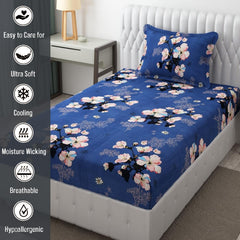 Microfiber Single Bedsheet Set With 1 Pillow Covers (60 X 90 Inches) Blue & Pink | Durable & Long-Lasting | 144 Thread Count | Wrinkle Free