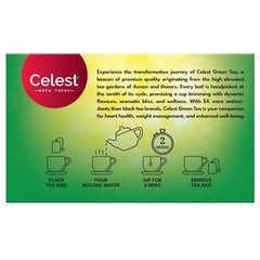 Celest Green Tea Bags - Pack Of 2 X 100 Enveloped Tea Bags | Helps Boost Metabolism, Zero Calories, Manage Waistline - Green Tea For Weight Loss