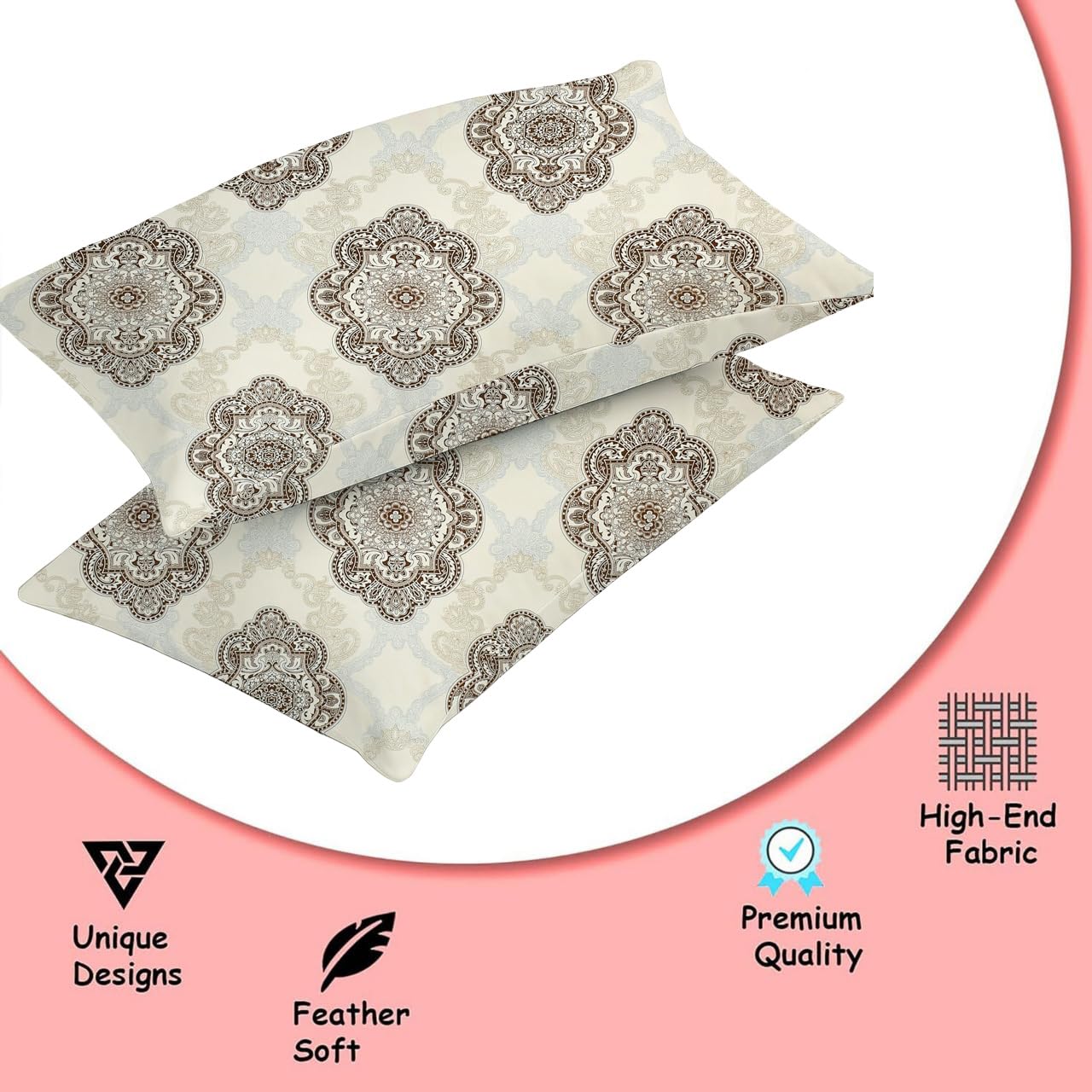 Luxurious Queen Size Bedsheet For Double Bed With 2 Pillow Cover - 90 X 90 Inches, Beige & Brown | Perfect For Daily Use, Guest Rooms | Gift For Housewarmings, Weddings