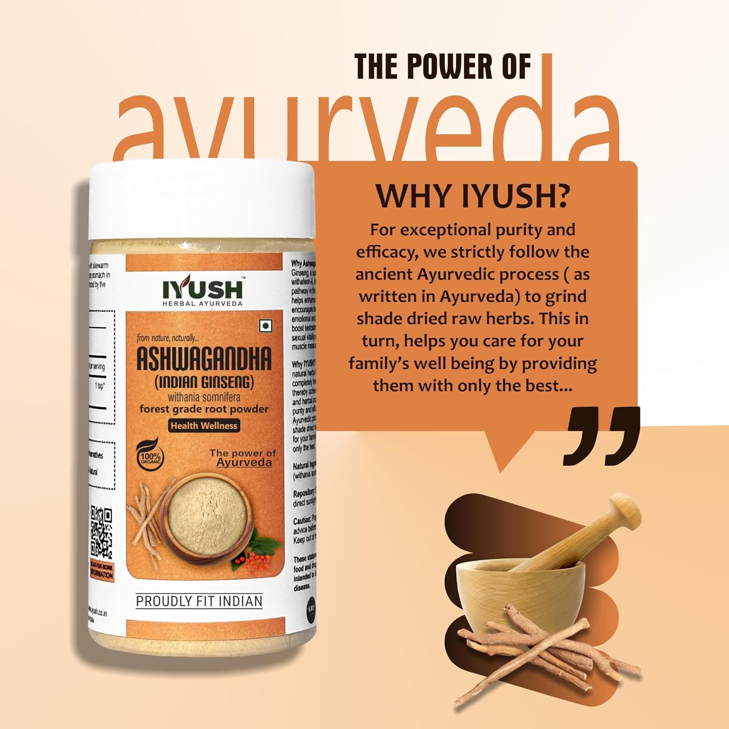 Iyush Herbal Ayurveda Ashwagandha Powder, Help Boost Immunity & Overall Health, 100% Forest Variety Herbs | 100gm 0.2lbs Each Pack Of 2